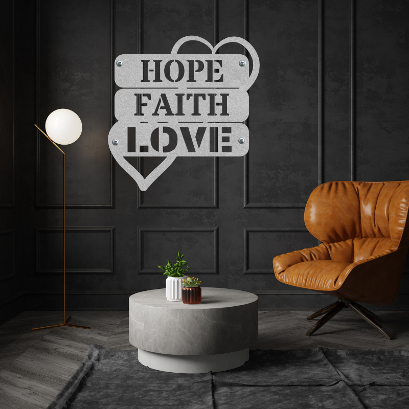 Hope Faith, Love Metal Wall Art Decor - SacredSteelForge