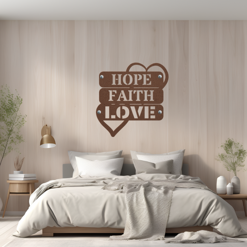 Hope Faith, Love Metal Wall Art Decor - SacredSteelForge