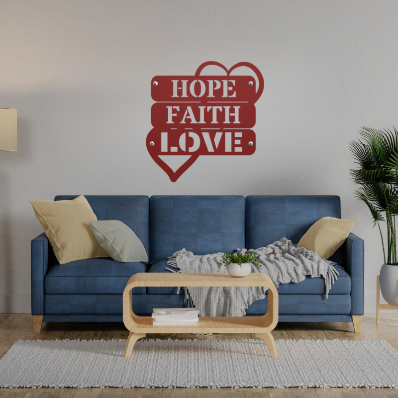 Hope Faith, Love Metal Wall Art Decor - SacredSteelForge