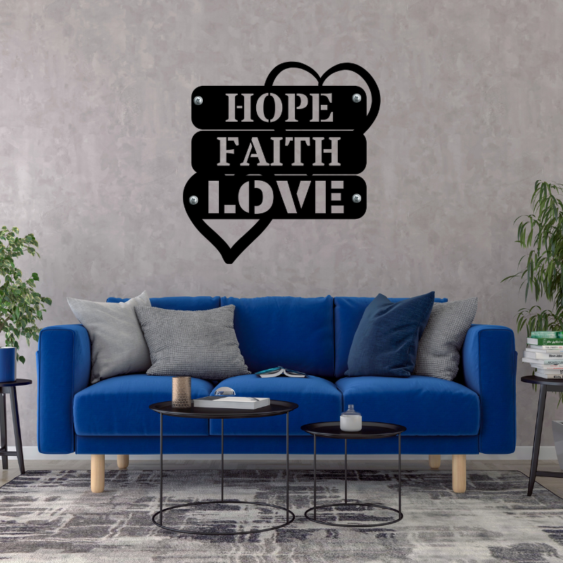 Hope Faith, Love Metal Wall Art Decor - SacredSteelForge