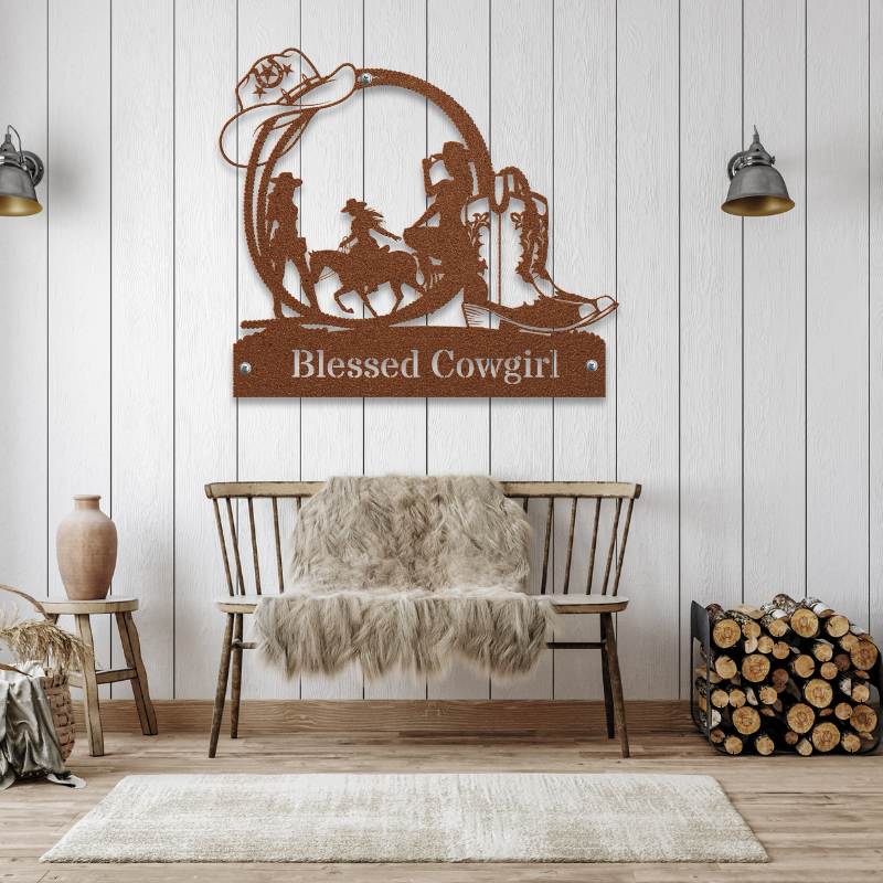 Blessed Cowgirl Metal Wall Art Decor - SacredSteelForge