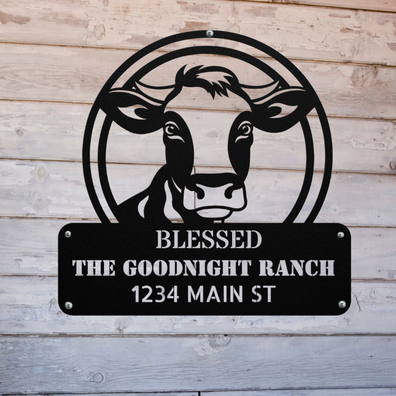 Personalized Blessed Cow Ranch Metal Wall Art Decor - SacredSteelForge