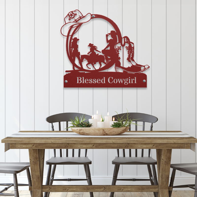 Blessed Cowgirl Metal Wall Art Decor - SacredSteelForge