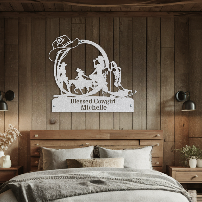 Personalized Blessed Cowgirl Metal Wall Art Decor - SacredSteelForge